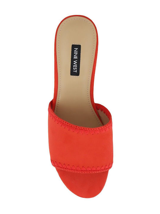 Suede Mules με Χοντρό Ψηλό Τακούνι σε Κόκκινο Χρώμα