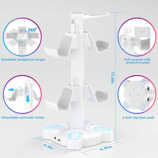Kdd 019w Desktop Headphone Stand with USB Port White