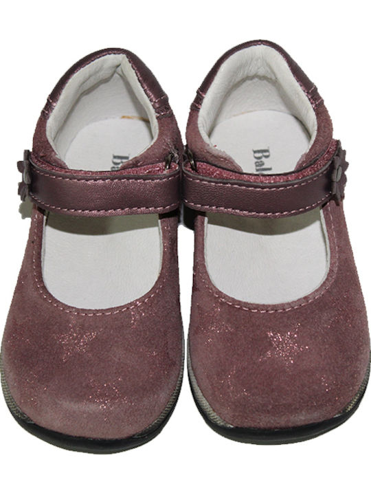 Kids Anatomic Leather Ballerinas with Hoop & Loop Closure Pink