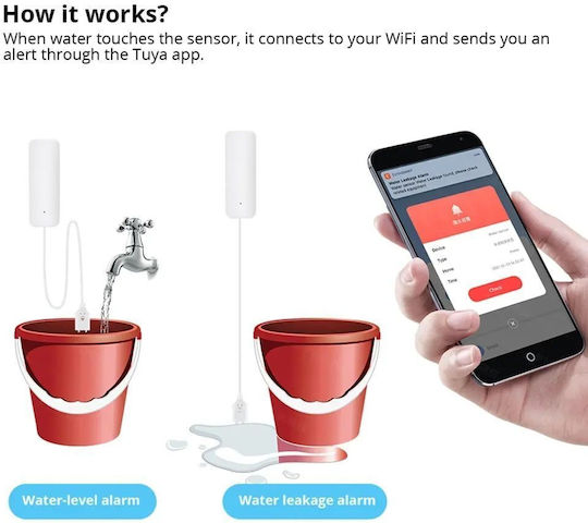 Wireless Flood Detector Battery ZigBee Wi-Fi with Cable