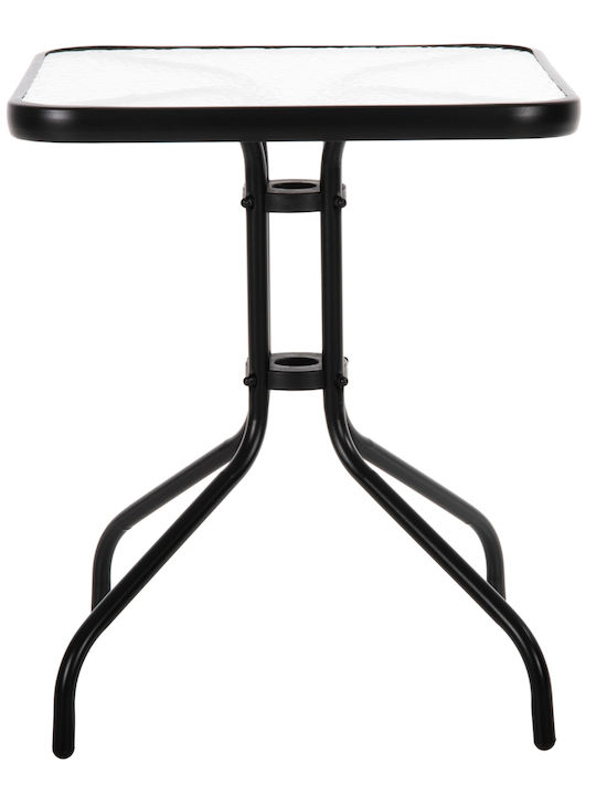 Figo Outdoor Dinner Free Standing Table with Glass Surface and Metal Frame Black 60x60x70cm