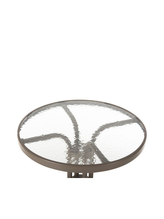 Lima Outdoor Dinner Table with Glass Surface and Metal Frame Champagne 60x60x70cm