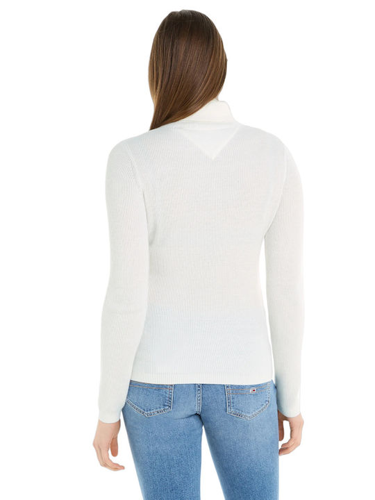 Tommy Hilfiger Women's Blouse Cotton Long Sleeve Turtleneck White
