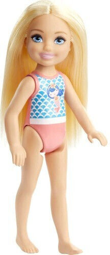 Barbie Beach Doll Păpușă Chelsea Blondă cu costum de baie Mermaid Swimsuit pentru 3+ ani+ Ani 14cm.