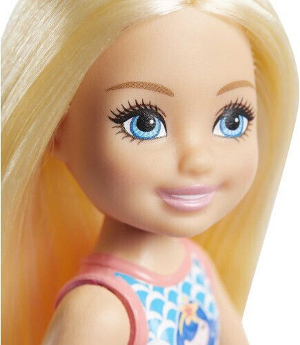 Barbie Beach Doll Păpușă Chelsea Blondă cu costum de baie Mermaid Swimsuit pentru 3+ ani+ Ani 14cm.