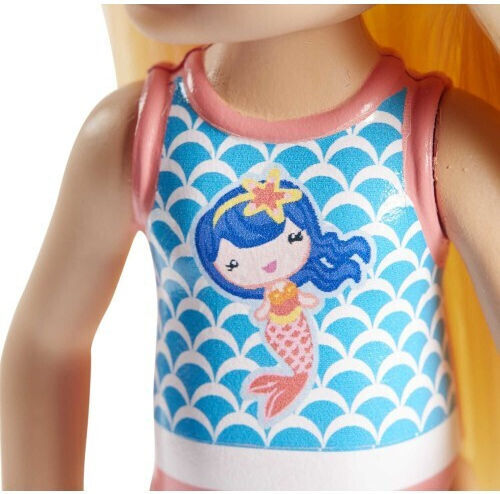 Barbie Beach Doll Păpușă Chelsea Blondă cu costum de baie Mermaid Swimsuit pentru 3+ ani+ Ani 14cm.