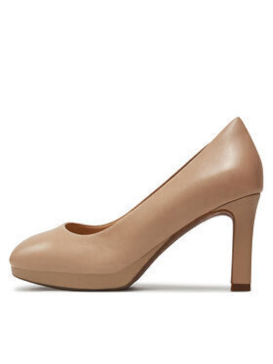 Leather Beige Heels Court