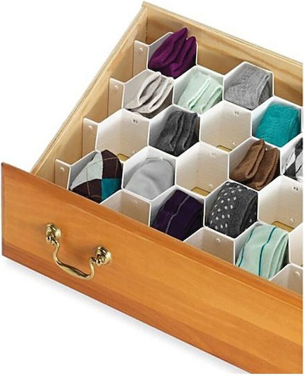 Plastic Drawer Divider for Socks / Underwear / Belts / Ties in White Color 36.5x6.5x7cm 1pcs