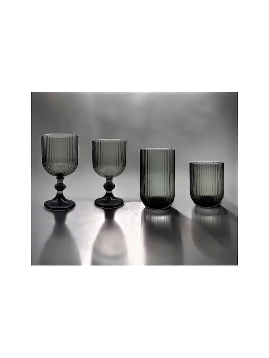 Cryspo Trio Set Gläser Wasser aus Glas in Gray Farbe Mit Stiel 350ml 6Stück