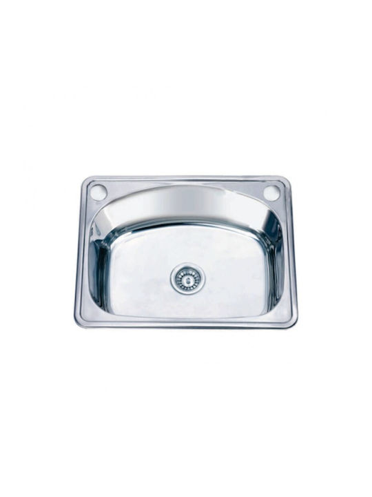 Inter Ceramic Drop-In Sink Inox with Faucet W62xD48cm White
