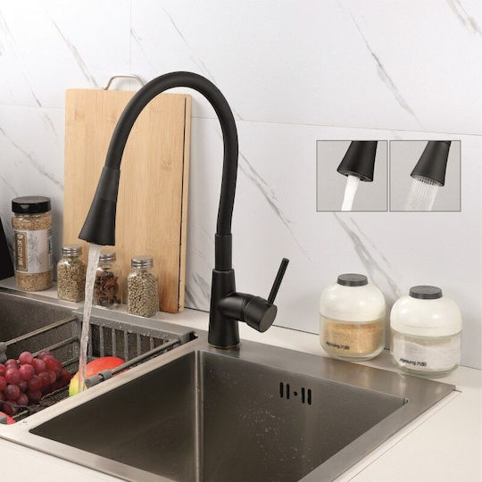 Inter Ceramic Havana Black Drop-In Кухненски Мивка Inox със Смесител Дължина 62см Ширина 48см Сребрист