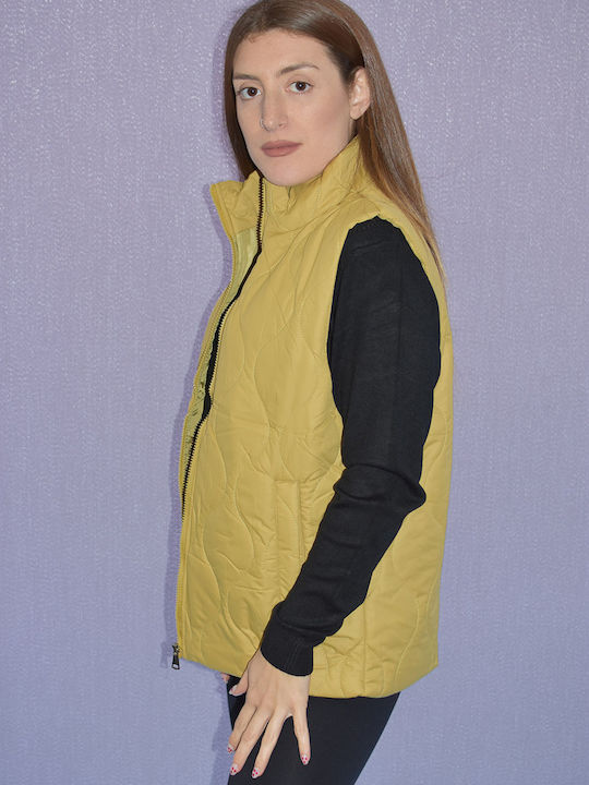 Raiden Kurz Damen Ärmellos Puffer Jacke für Winter Ωχρα