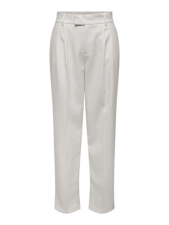 Only Women's High-waisted Fabric Trousers in Straight Line White