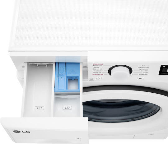 LG Πλυντήριο Ρούχων 9kg με Τεχνολογία Ατμού 1400 Στροφών AI DD F4WR509SWW