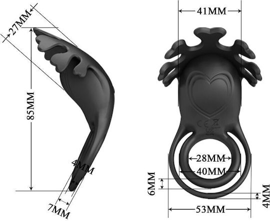 Pretty Love Vibrant Penis Ring Δονούμενο Δαχτυλίδι Πέους Σιλικόνης Μαύρο BI-210311-1