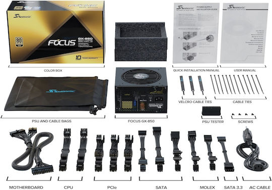 Seasonic Focus GX 850W Μαύρο Τροφοδοτικό Υπολογιστή Full Modular 80 Plus Gold