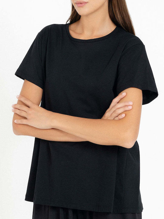 Philosophy Wear Damen Baumwolle Bluse Kurzärmelig Schwarz