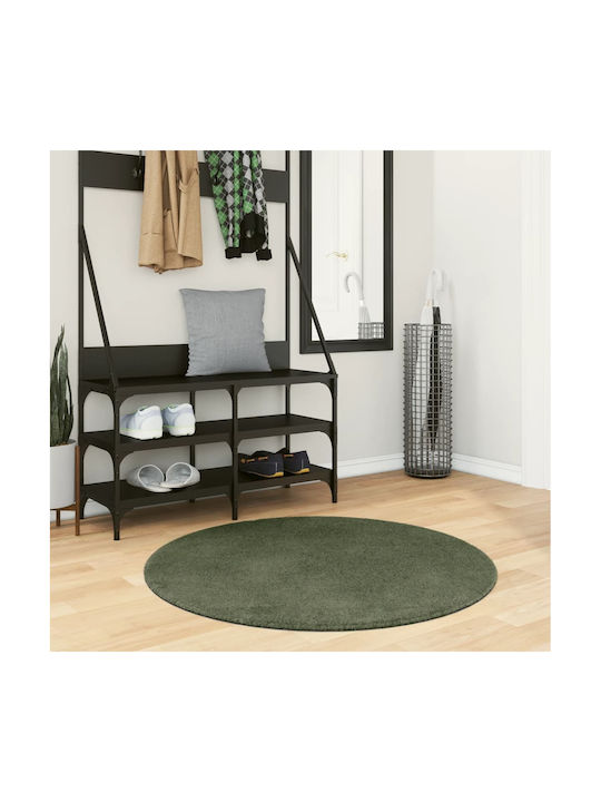 vidaXL Huarte Rutschfest Teppich Rund Synthetisch,Polyester/Cotton/Leather Cypress