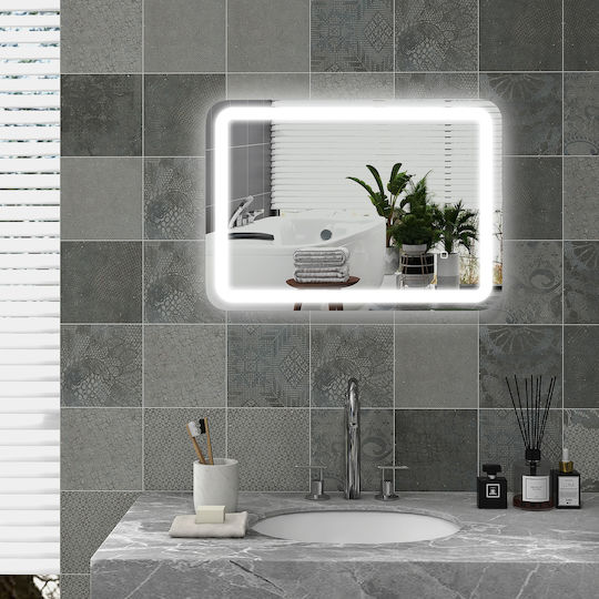 HomCom Badezimmerspiegel LED Berührung 70x50cm Silber