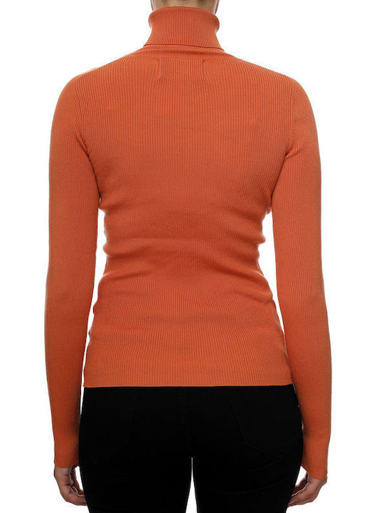 Calvin Klein Damen Langarm Pullover Rollkragen Orange