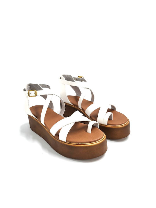 Shoelover Leather Women's Flat Sandals Flatforms in White Color