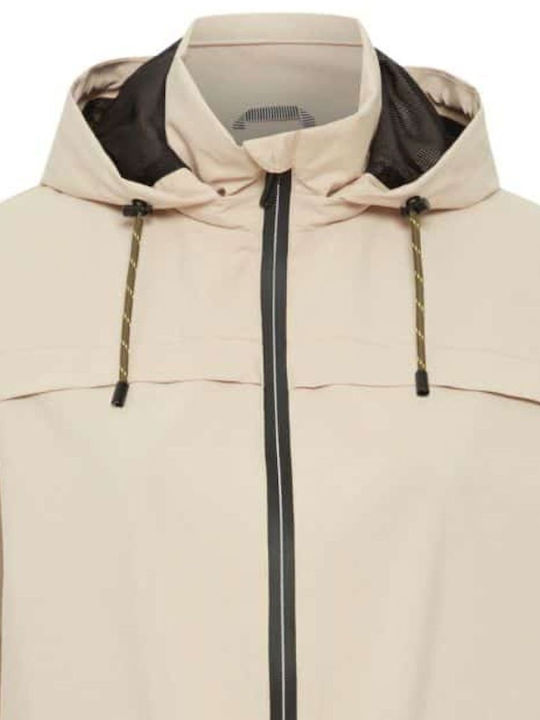 Women's Long Puffer Jacket for Spring or Autumn with Hood Beige