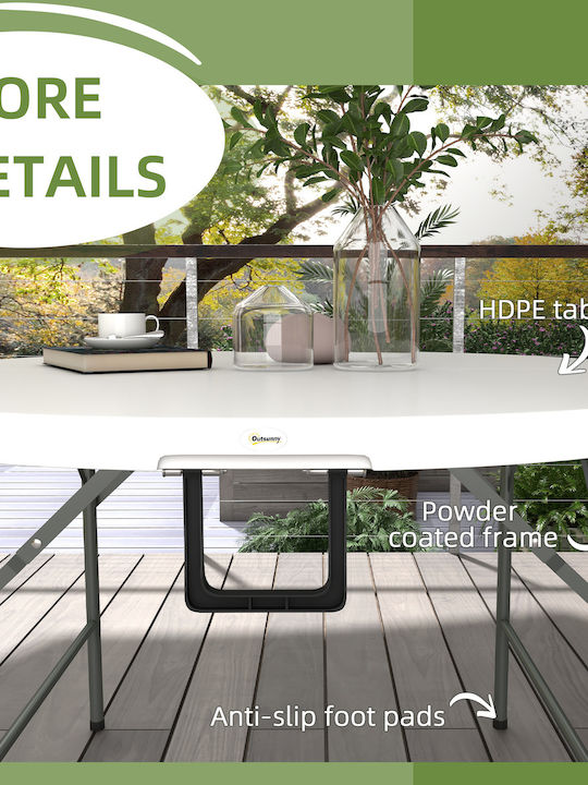 Outdoor Dinner Foldable Table with Plastic Surface and Metal Frame Grey and white 122x122x73cm