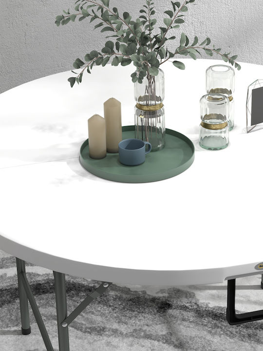 Outdoor Dinner Foldable Table with Plastic Surface and Metal Frame Grey and white 122x122x73cm