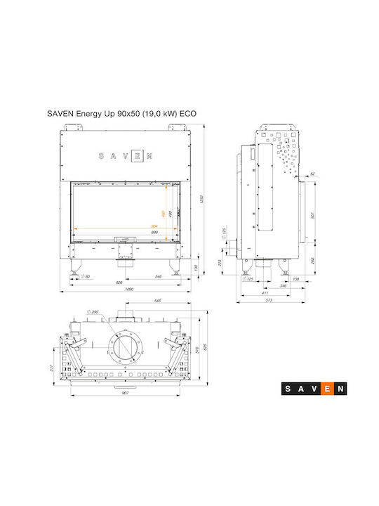 Saven Ενεργειακό Τζάκι Ξύλου 19kW Ίσιο με Συρόμενες Πόρτες Κλειστού Δοχείου