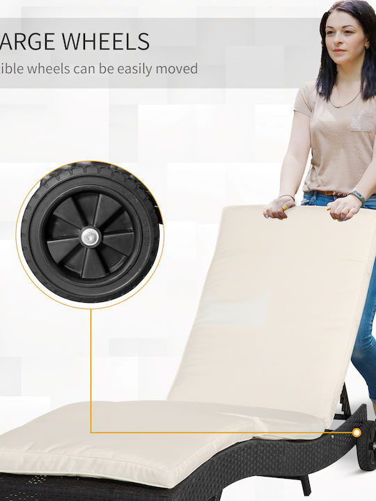 Ξαπλώστρα Rattan με Μαξιλάρι & Ρόδες Μαύρη 207x70x70εκ.