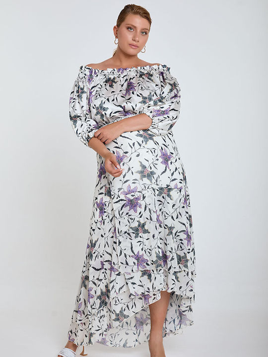 Γυναικεία Μπλούζα Off-Shoulder με Μανίκι 3/4 Floral Λευκή