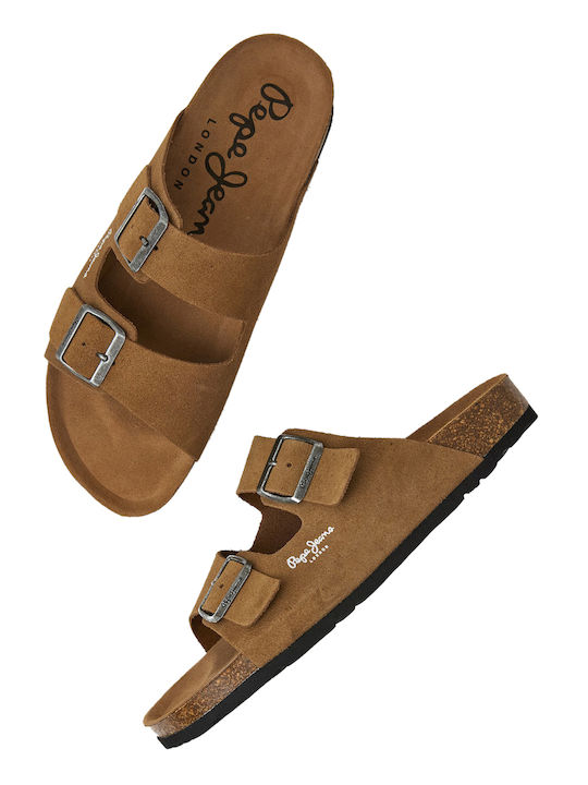 Pepe Jeans Leder Herrensandalen in Braun Farbe