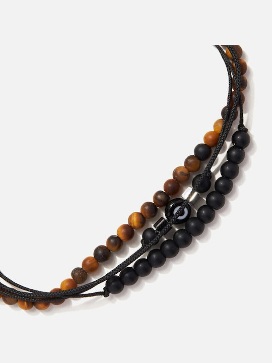 Multi-strand macrame bracelet with eye with tiger eye and onyx stones BAM041BK