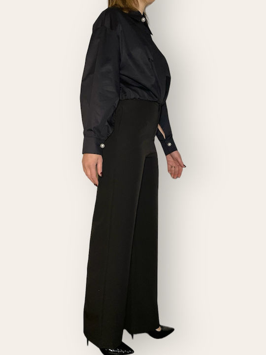 Innocent Damen Hochtailliert Stoff Palazzo-Hose Schwarz