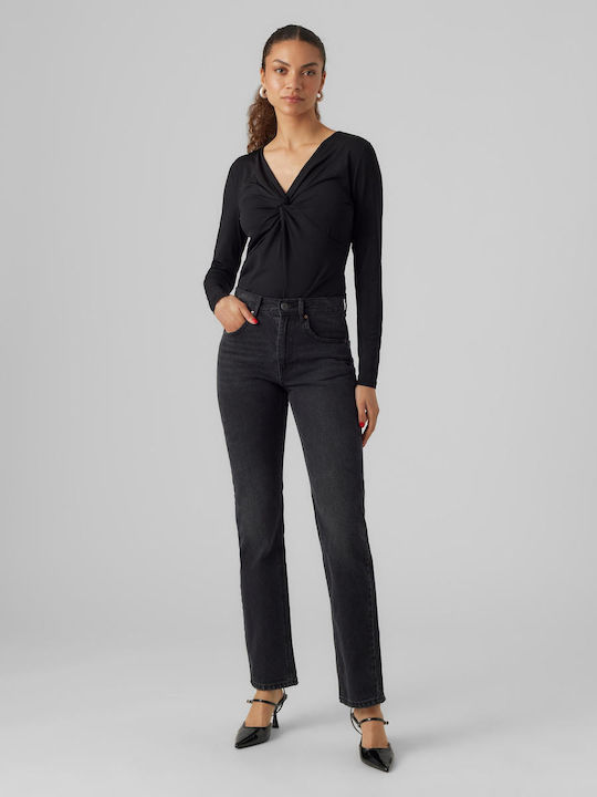 Vero Moda High Waist Women's Jean Trousers in Straight Line Black