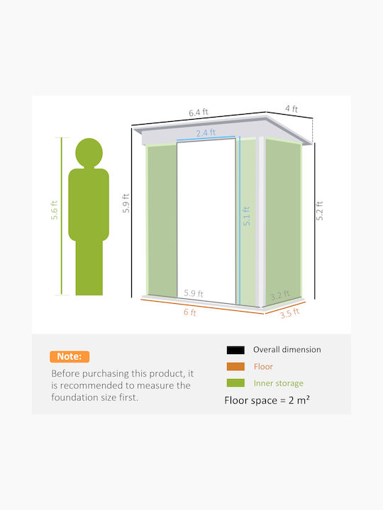 Metallic Garden Shed Galvanized L1.95xW1.22xH1.815m
