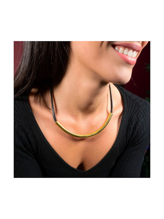 JT Impressive rod necklace with black leatherette Gold