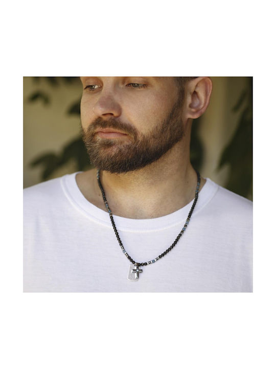 MEN'S NECKLACE made of semi-precious stones and stainless steel ANDRIY BY MF BLK/SILVER/BLUE ANDRIY K63