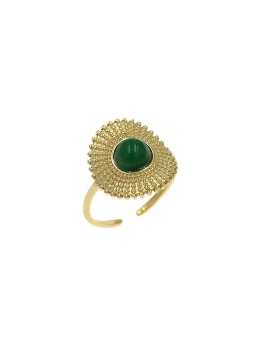 Women's 316L Steel Ring 316L-Gold plated IP 307100929 with Semi-Precious Stone