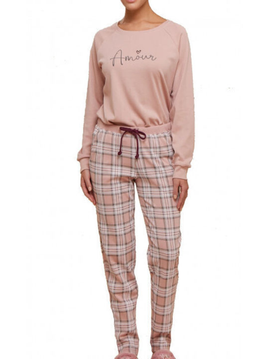 Noidinotte Winter Baumwolle Damen Pyjama-Hose Rosa