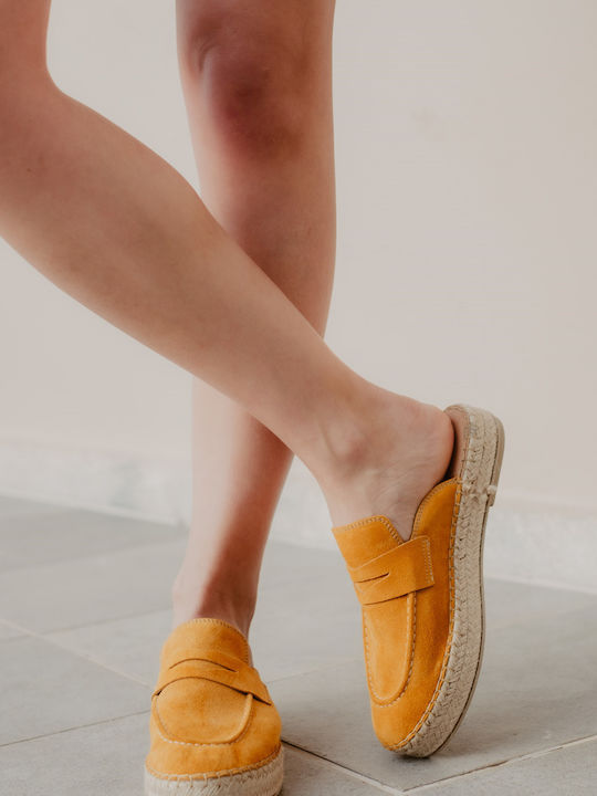 Ragazza Chunky Heel Leather Mules Yellow