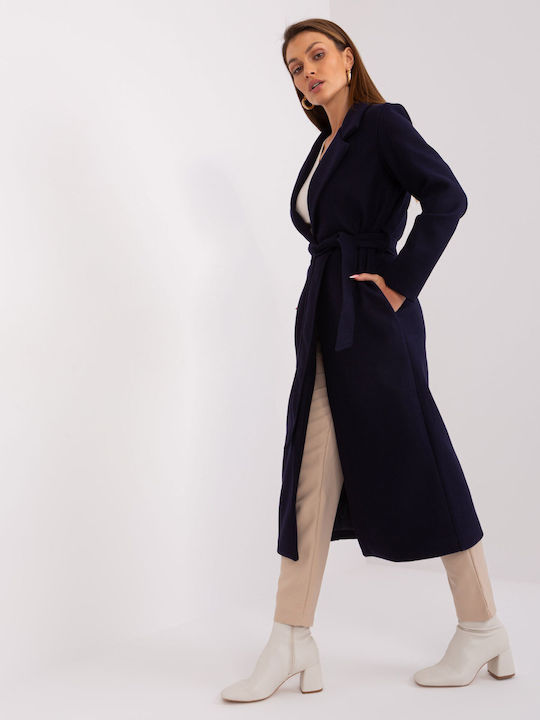 Och Bella Women's Midi Coat Navy Blue