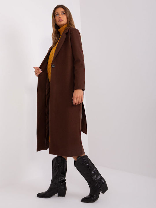 Och Bella Women's Midi Coat Brown