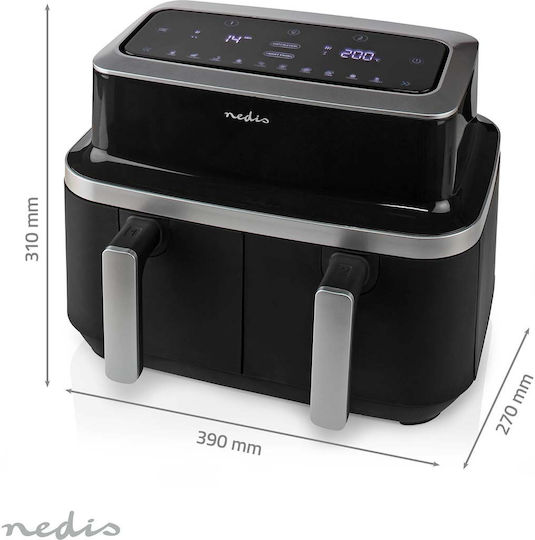 Nedis Friteuză cu aer cu Wi-Fi & Coș Detașabil Dublu 8.4lt Negru KAAF320BK