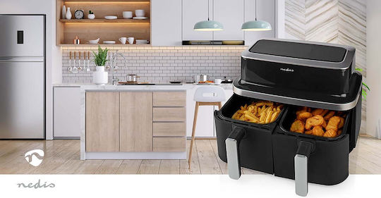 Nedis Friteuză cu aer cu Wi-Fi & Coș Detașabil Dublu 8.4lt Negru KAAF320BK