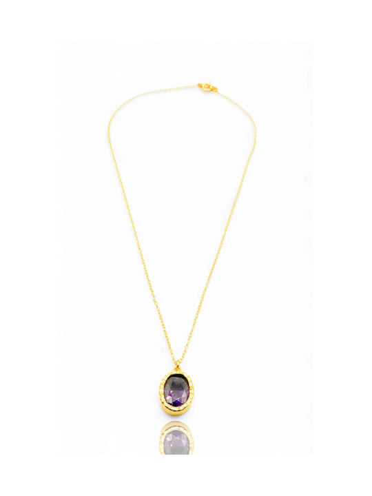 OLBIA Handmade necklace with semi-precious Amethyst Stone, Silver 925 with 24K Gold plated