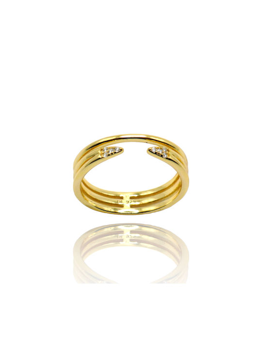 Women's Silver Triple Ring, Zircon, Gold plated