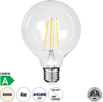 GloboStar Becuri LED pentru Soclu E27 și Formă G95 Alb natural 840lm Reglabil în intensitate 1buc