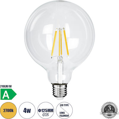 GloboStar Λάμπα LED για Ντουί E27 και Σχήμα G125 Θερμό Λευκό 840lm Dimmable