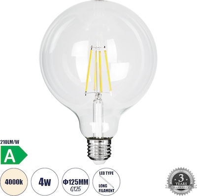 GloboStar LED Bulbs for Socket E27 and Shape G125 Natural White 840lm Dimmable 1pcs